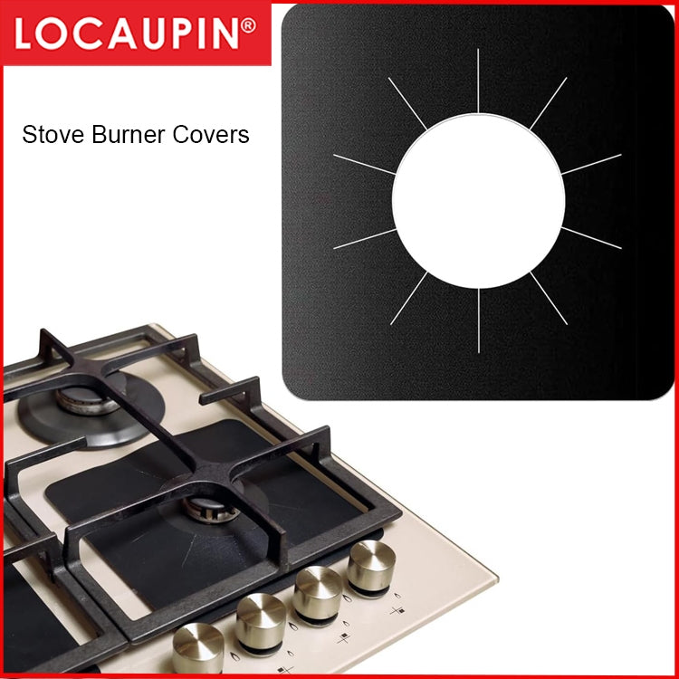 Locaupin Stove Burner Covers Black 2 pack Double Thickness Gas Range Protectors Liners Gas Burner Covers Reusable