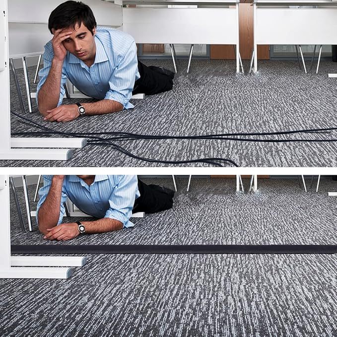Locaupin Floor Cable Covers Wire Storage Cover Cord Cover with Adhesive Tape for Carpet Tiles and Any Floor Surface