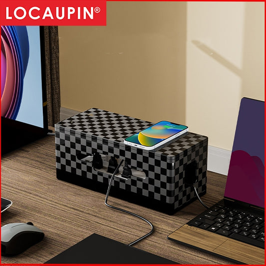 Locaupin Extension Plug Socket Storage Box Extension Plug Cable Organizer Holder With Hand Phone Holder
