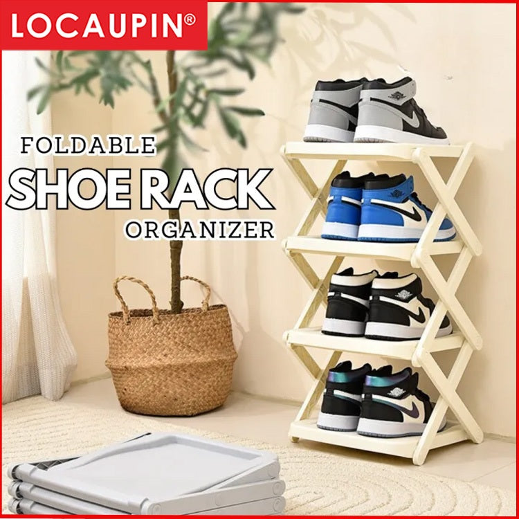 Locaupin Foldable 4 Layer Shoe Box Storage Organizer Space Saving Shoe Cabinet Organize Box Heavy Duty Sneaker Shoe Rack