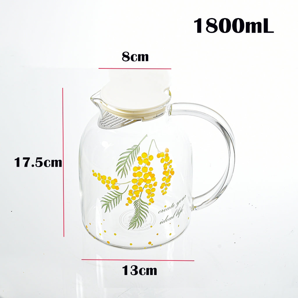 Locaupin 1800mL Borosilicate Glass Bottle Pitcher Glass with Filter,Microwave Safe High Temperature Tea Cups Teapot