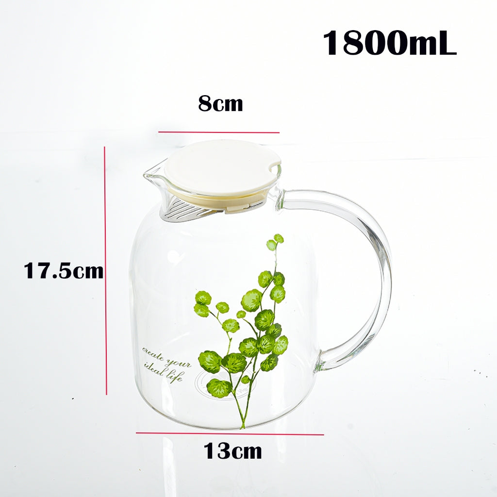 Locaupin 1800mL Borosilicate Glass Bottle Pitcher Glass with Filter,Microwave Safe High Temperature Tea Cups Teapot