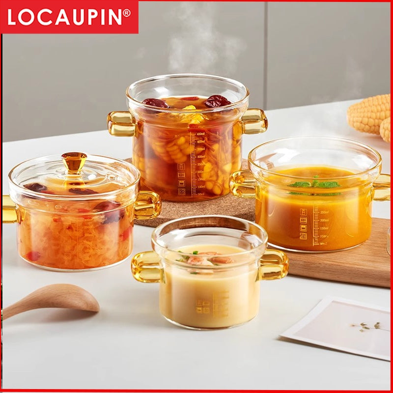 Locaupin Glass Steamed Egg Bowl Containers with Lids Clear Glass Bowls Soup Bowl Microwave Safe Mini Tableware Stew Pot