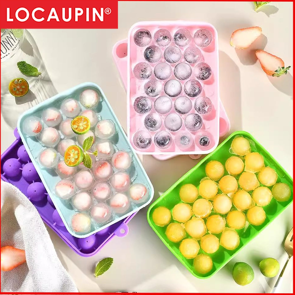 Locaupin BPA Free Silicone Ice Tray, Round Ice Trays, Easy-Release 25pcs Small Ice Ball, for Freezer, Cocktail, Whiskey