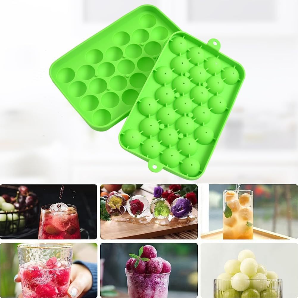 Locaupin BPA Free Silicone Ice Tray, Round Ice Trays, Easy-Release 25pcs Small Ice Ball, for Freezer, Cocktail, Whiskey