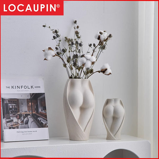Locaupin White Ceramic Vase Modern Home Decor,Matte Pampas Flower Vases,Farmhouse Decor Living Room Decor