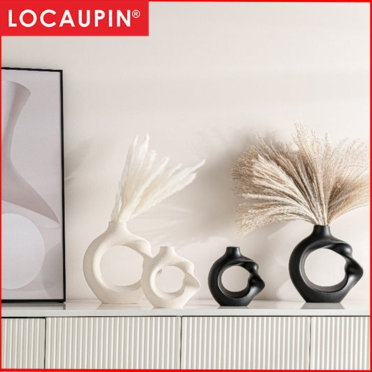 Locaupin White Ceramic Vase Modern Home Decor,Matte Pampas Flower Vases,Farmhouse Decor Living Room Decor