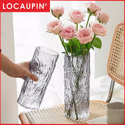 Locaupin Home Vase Flower Arrangement Optic Color Glass Vases with Golden Rim Decor for Dining Living Room Wedding Gift