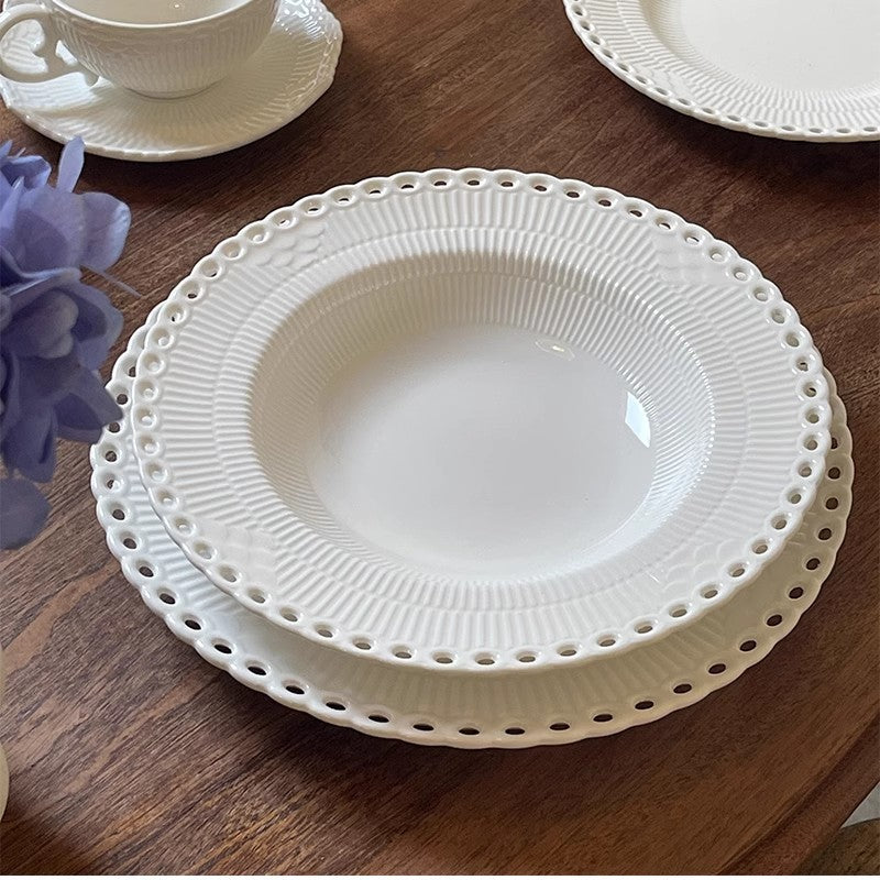 Locaupin Pure White Ceramic Dinnerware, Round Serving Bowls, Tableware for Steak, Salad Pasta Bowls Dinner Sets