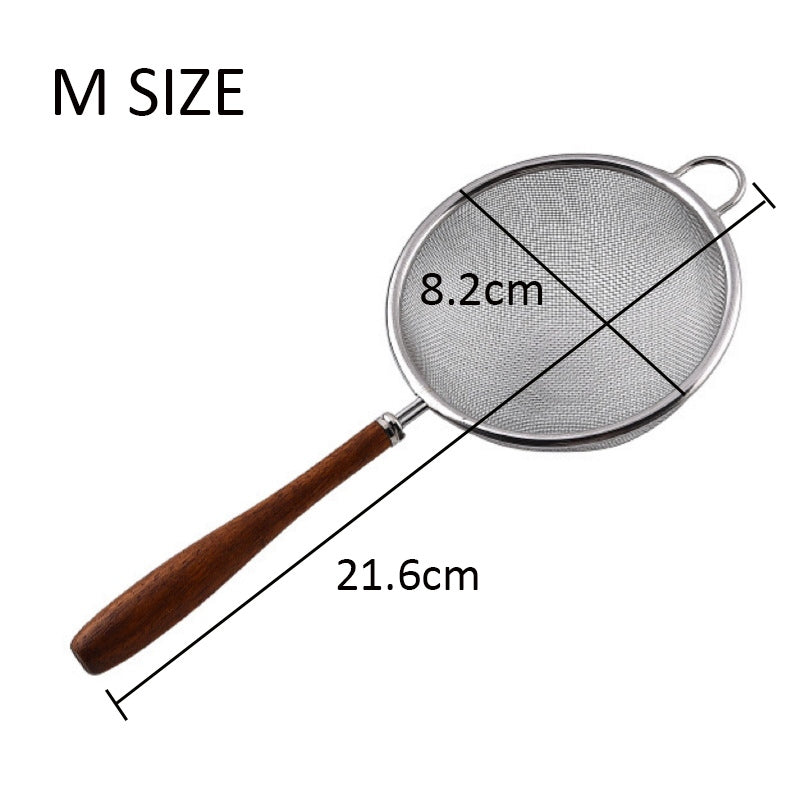 Locaupin Stainless Steel Fine Tin Mesh Strainer Food Strainer with Wood Long Handles for Tea, Coffee, Food