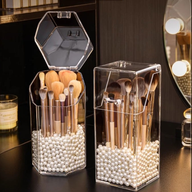 Locaupin Makeup Brush Storage Box,Desktop Pen Holder with Cover Stationery Storage organizer, Face Mask Organizer