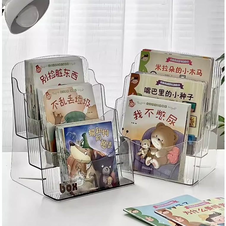 Locaupin Book Holder Brochure Display Stand or Wall Mount 3 Tier Magazine Holder Clear Stands for Display
