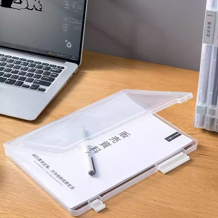 Locaupin Portable Project Case A4 File Box Document Plastic Storage Box with Buckle Paper Case Board Storage Containers