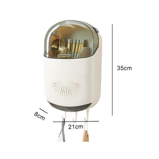 Locaupin Kitchen Utensil Holder Multi Wall Mount Utensil Rack Detachable Knife and Fork Organizer with Dustproof Cover