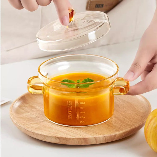 Locaupin Glass Steamed Egg Bowl Containers with Lids Clear Glass Bowls Soup Bowl Microwave Safe Mini Tableware Stew Pot