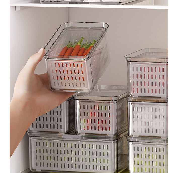 Locaupin Food Storage Containers Stackable Refrigerator Organizer Bins with Lids with Removable Drain Basket