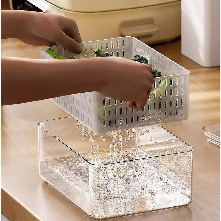 Locaupin Food Storage Containers Stackable Refrigerator Organizer Bins with Lids with Removable Drain Basket