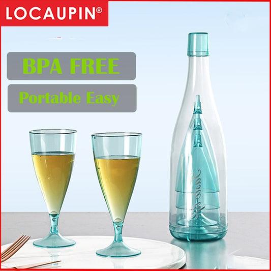 Locaupin BPA Free ,Plastic Champagne Wine Glasses Set Of 4/5, Wine Glasses With Storage Bottles, For Outdoor, Camping,