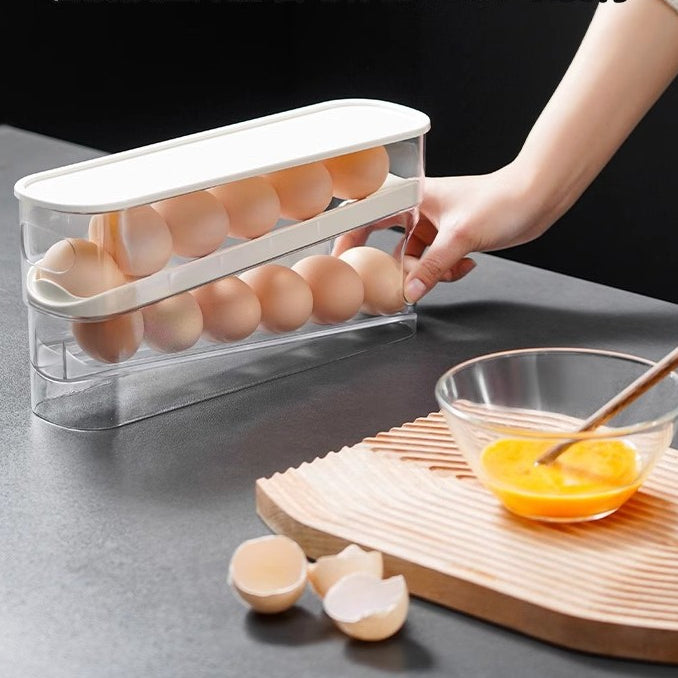 Locaupin Sliding Egg Container Kitchen Organizer with Lid Rolling Food Grade Refrigerator Egg Dispenser Storage Rack