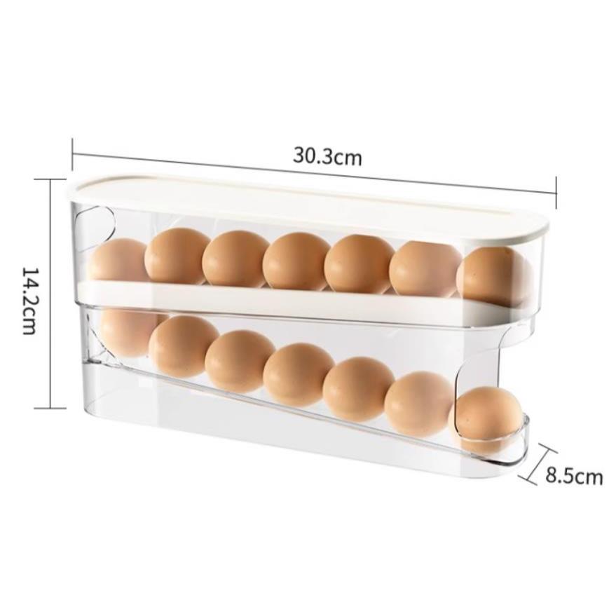 Locaupin Sliding Egg Container Kitchen Organizer with Lid Rolling Food Grade Refrigerator Egg Dispenser Storage Rack