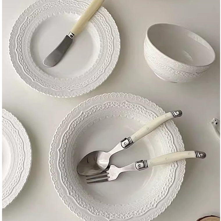 Locaupin Pure White Ceramic Dinnerware, Round Serving Bowls, Tableware for Steak, Salad Pasta Bowls Dinner Sets