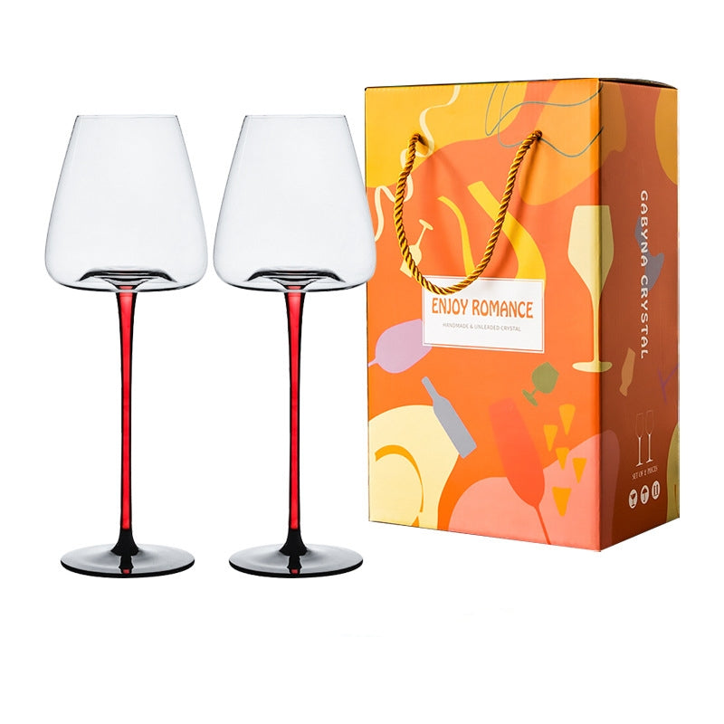 Locaupin 2pcs Wine Glasses, Crystal Clear Glass, Long Stem Wine Glass for Red, Black Concave Bottom Champagne Glasses