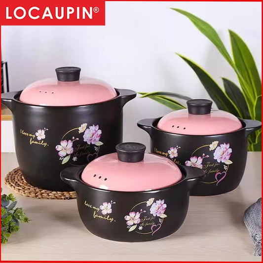 Locaupin Ceramic Stockpot, Stovetop Ceramic Cookware, Soup Pot Stew Pan Casserole Clay Pot Earthen Pot Healthy Stew Pot