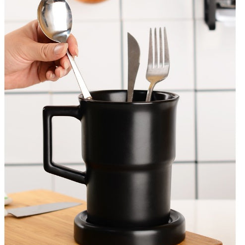Locaupin Kitchen Utensil Holder Ceramic Utensil Organizer with Drain Hole for Spoons Forks Cutlery Spatulas