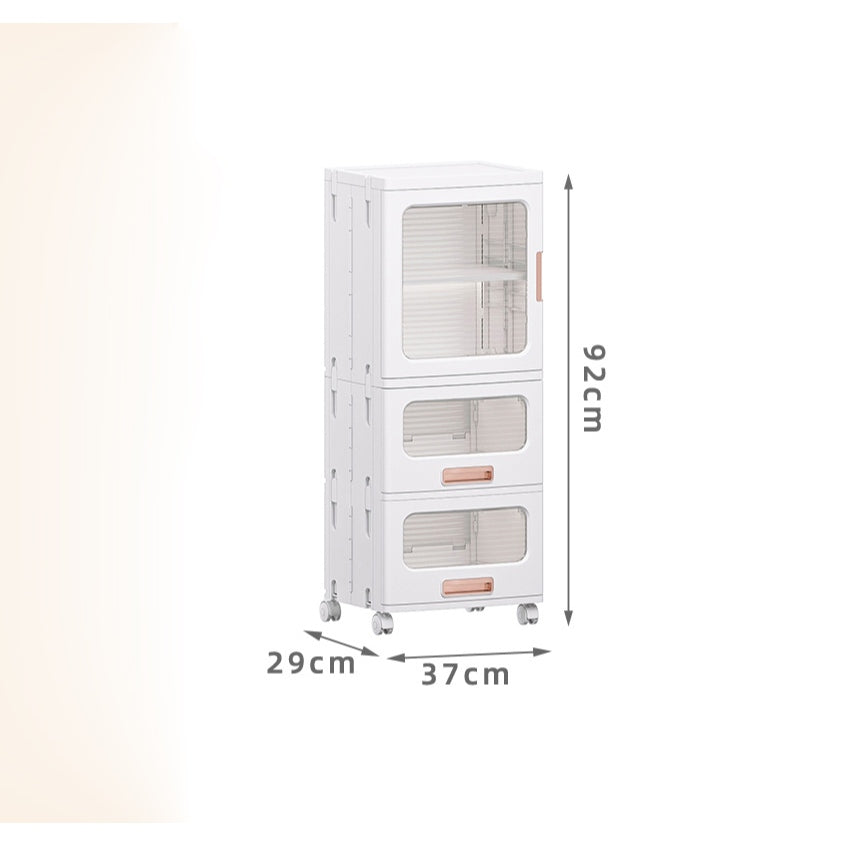 Locaupin Plastic Storage Cabinet Collapsible Storage Bins with Doors Stackable Book Storage Bins for Bathroom Entryway