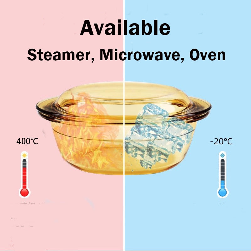 Locaupin Borosilicate Glass Bakeware Crystal Pot Microwave Oven Safe Vintage Design with Cover