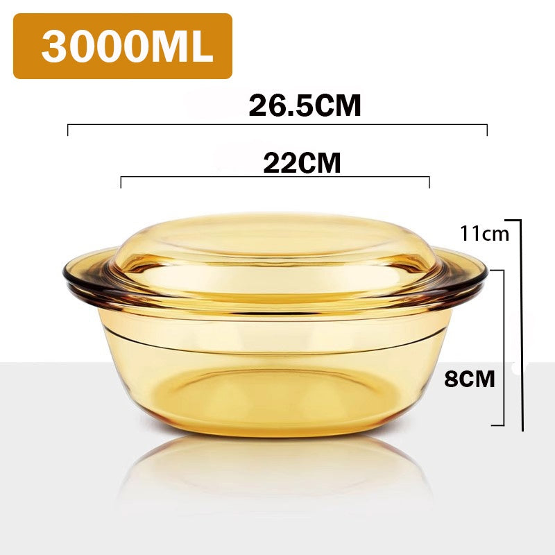 Locaupin Borosilicate Glass Bakeware Crystal Pot Microwave Oven Safe Vintage Design with Cover