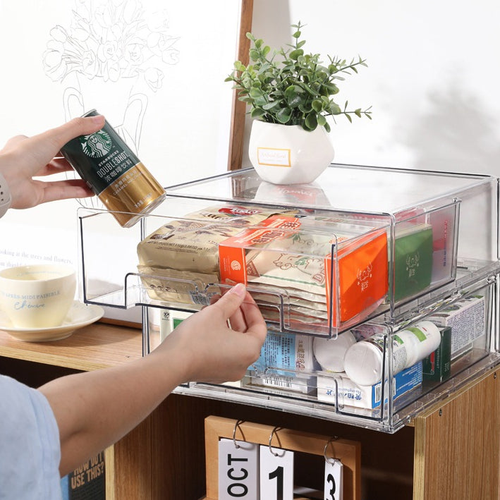 Locaupin Desk Organizer,Stackable Organizer Drawers, Clear Desk Storage Box,Stacking Desktop Organizer for Office &Home
