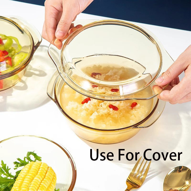 Locaupin Borosilicate Glass Bakeware Crystal Pot Microwave Oven Safe Vintage Design with Cover