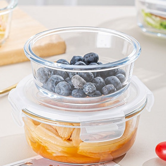 Locaupin Glass Container Plastic Lids ,Leak Proof Lunch Boxes Refrigerator Keep Fresh Food Container Microwave safe