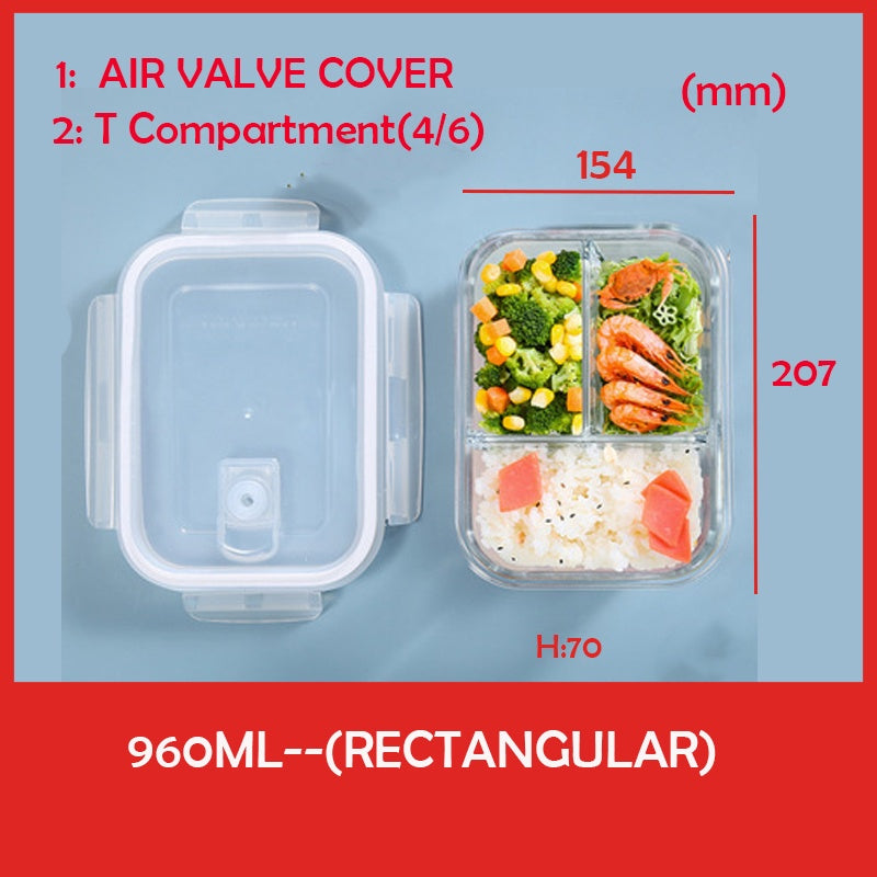 Locaupin Glass Container Plastic Lids ,Leak Proof Lunch Boxes Refrigerator Keep Fresh Food Container Microwave safe