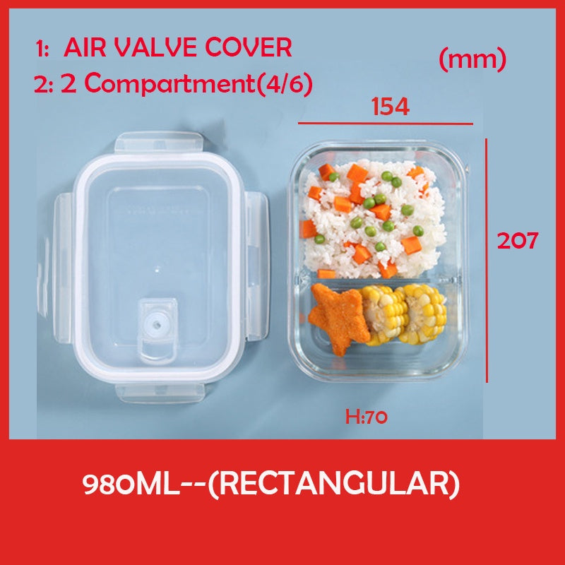 Locaupin Glass Container Plastic Lids ,Leak Proof Lunch Boxes Refrigerator Keep Fresh Food Container Microwave safe