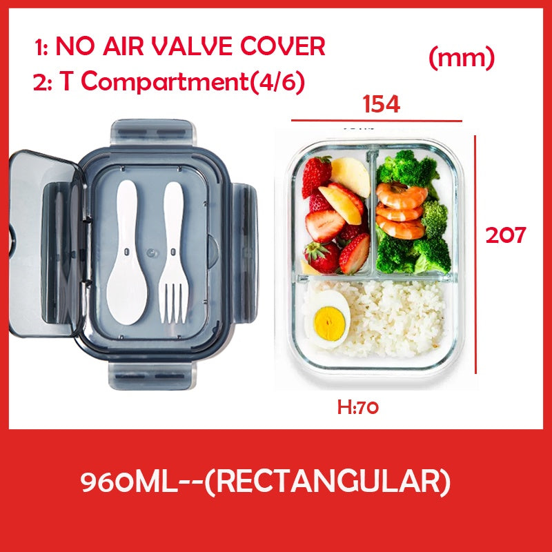 Locaupin Glass Container Plastic Lids ,Leak Proof Lunch Boxes Refrigerator Keep Fresh Food Container Microwave safe