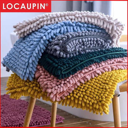 Locaupin 50x80cm Good Quality Chenille Carpet Random Color Water-Absorbing Non Slip Mat Non Slip Chenille Bathroom