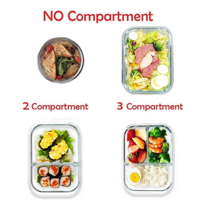 Locaupin Glass Container Plastic Lids ,Leak Proof Lunch Boxes Refrigerator Keep Fresh Food Container Microwave safe