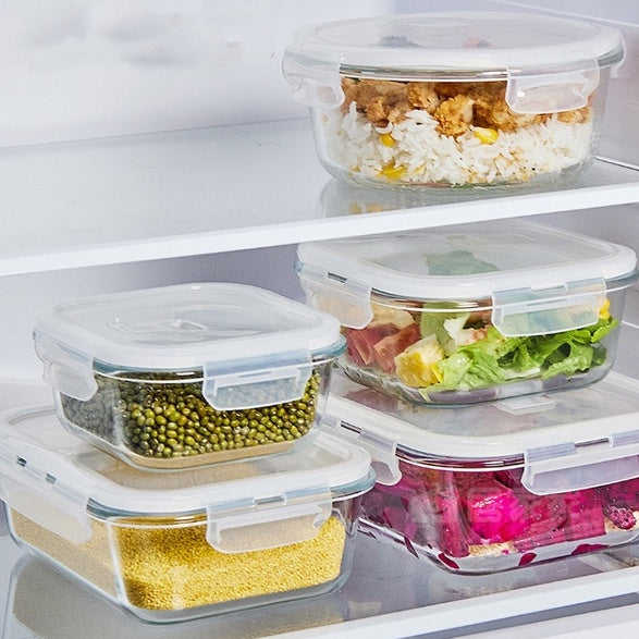 Locaupin Glass Container Plastic Lids ,Leak Proof Lunch Boxes Refrigerator Keep Fresh Food Container Microwave safe