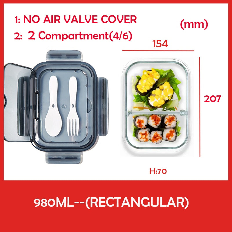 Locaupin Glass Container Plastic Lids ,Leak Proof Lunch Boxes Refrigerator Keep Fresh Food Container Microwave safe