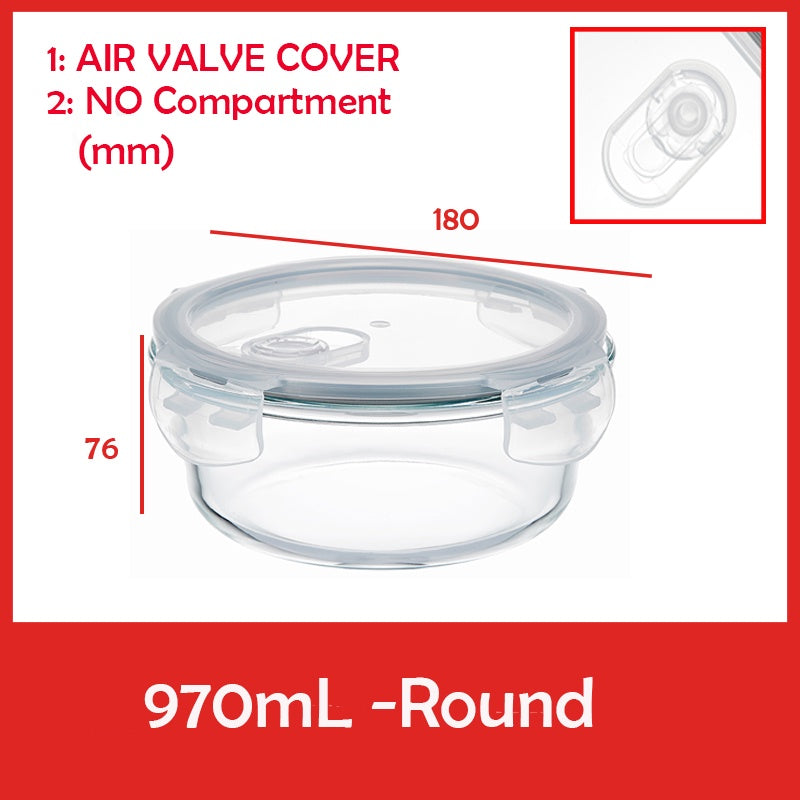 Locaupin Glass Container Plastic Lids ,Leak Proof Lunch Boxes Refrigerator Keep Fresh Food Container Microwave safe