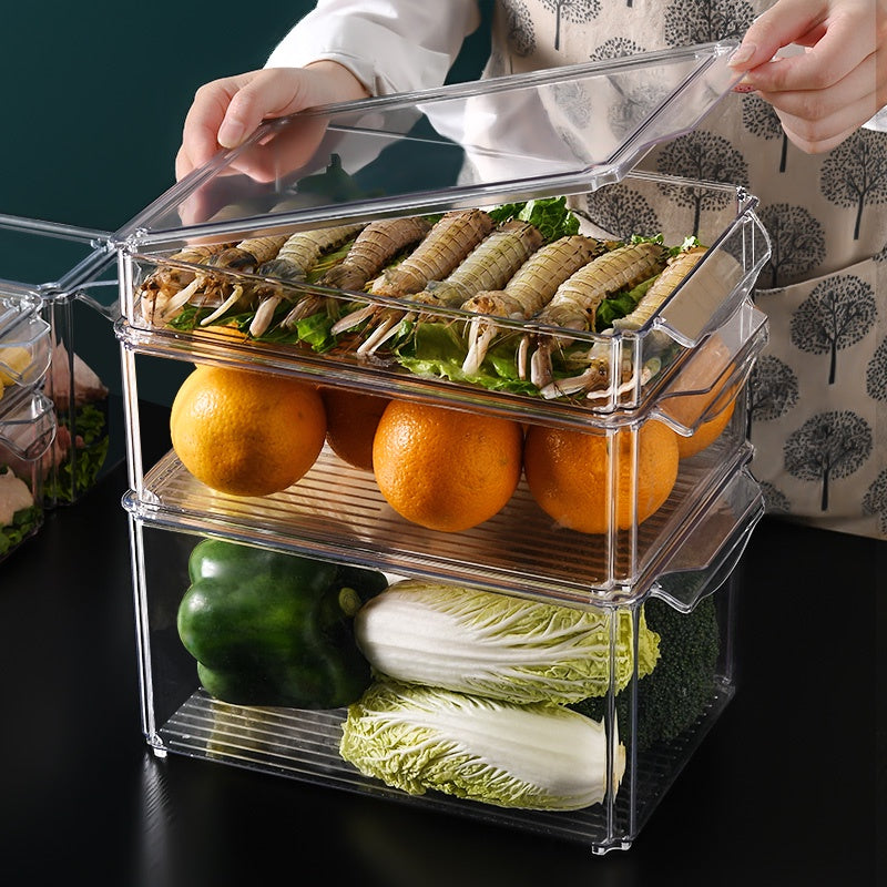 Locaupin Food Storage Containers, Stackable Refrigerator Freezer Organizer Fresh Keeper Container with Lids