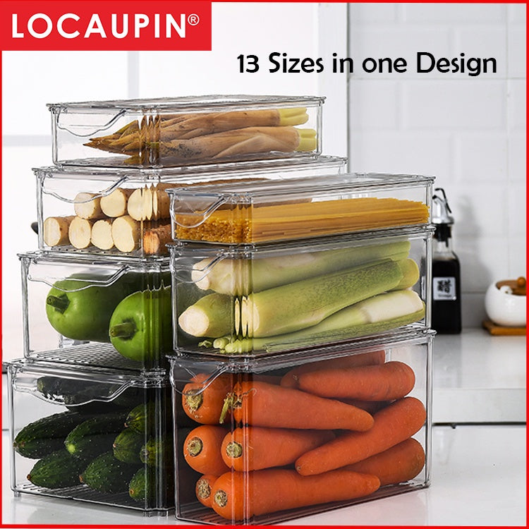 Locaupin Food Storage Containers, Stackable Refrigerator Freezer Organizer Fresh Keeper Container with Lids
