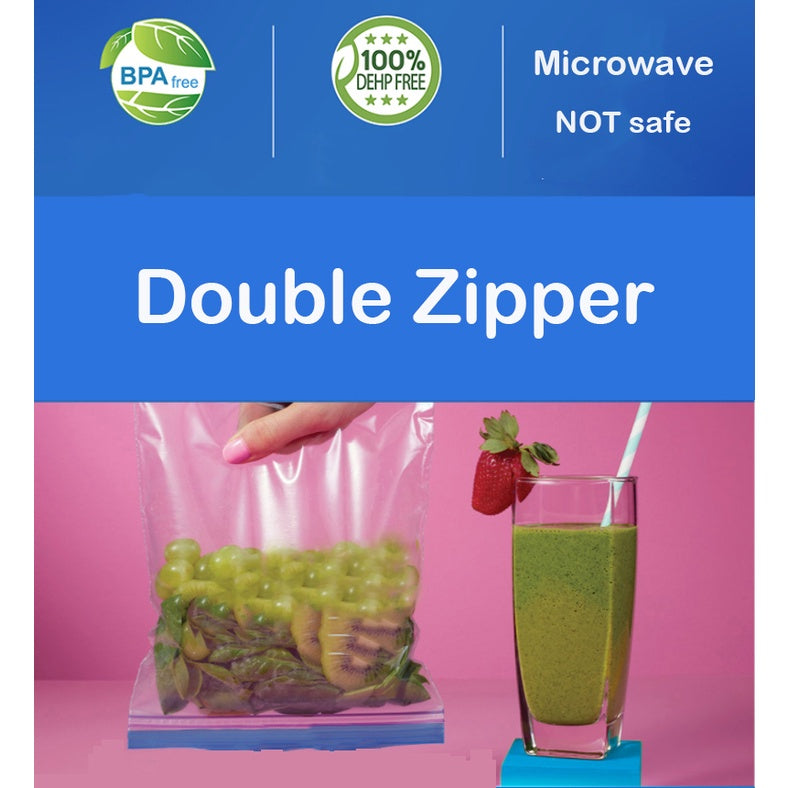 Locaupin Double Zipper Food Storage Bags,Plastic Bags Reusable Fresh-keeping,0.1mm thickness
