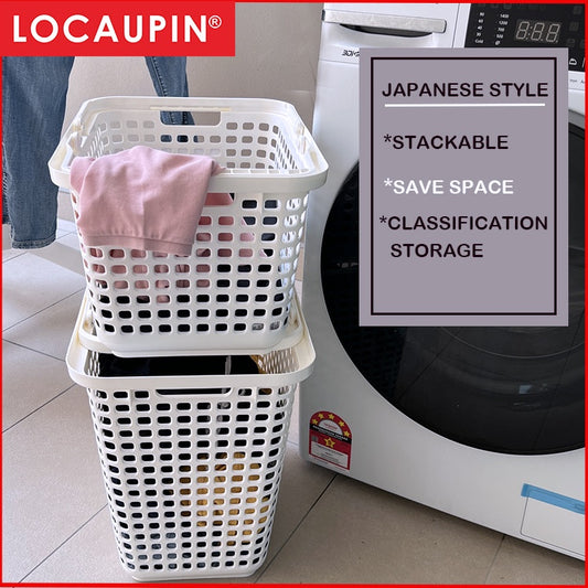 Locaupin Stackable Laundry Basket Storage Shelf Storage Basket with Handle Freestanding Clothes Hamper Organizer