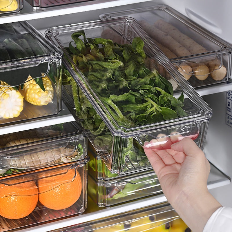 Locaupin Food Storage Containers, Stackable Refrigerator Freezer Organizer Fresh Keeper Container with Lids