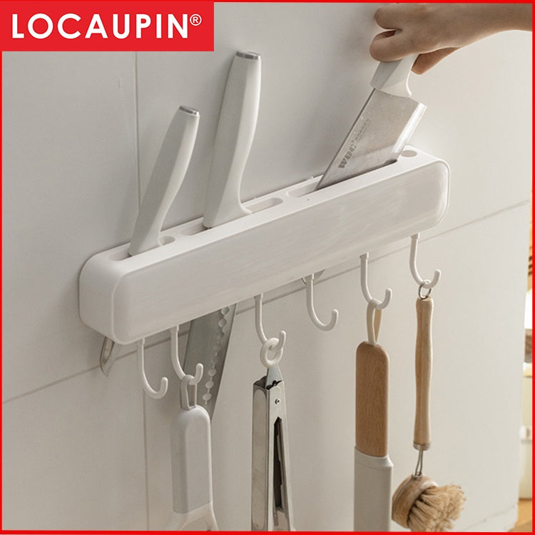 Locaupin Kitchen Plastic Shelf Free Punching Function Knife Holder Simple Kitchen Black Knife Holder Wall-Mounted Nail