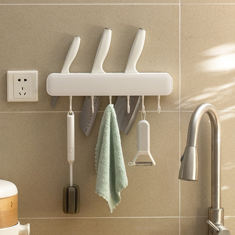 Locaupin Kitchen Plastic Shelf Free Punching Function Knife Holder Simple Kitchen Black Knife Holder Wall-Mounted Nail