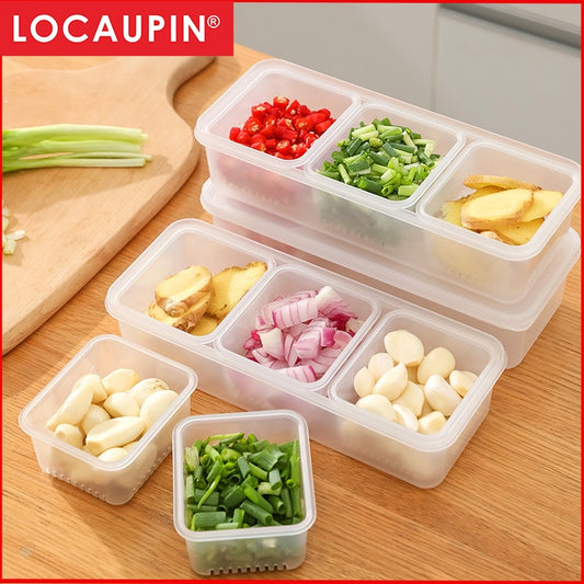 Locaupin Garlic Refrigerator Storage Jar Transparent Ginger Storage Holder Sealed Vegetable Food Box Food Dispensers